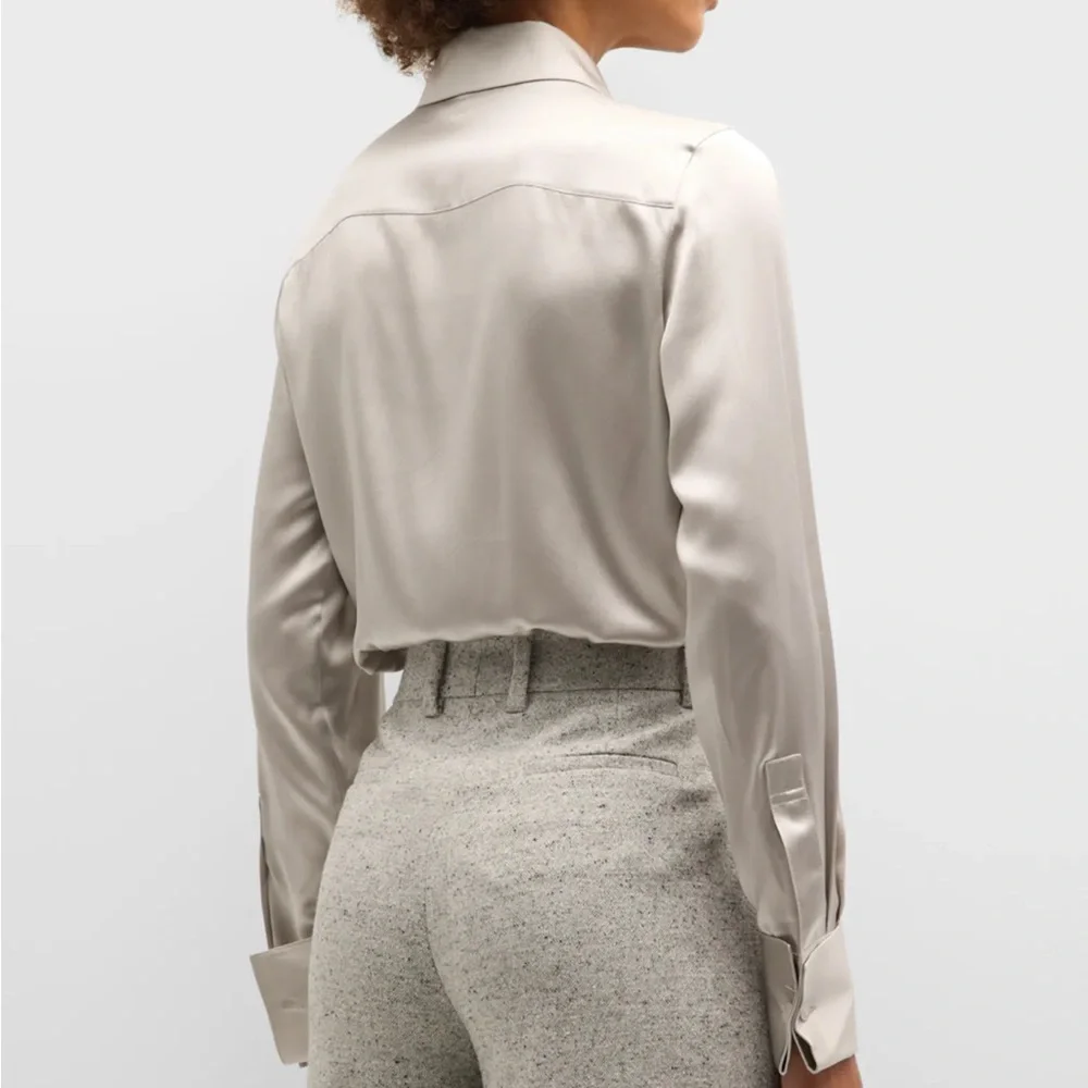 Lafayette 148 New York spread collar silk charmeuse silk button down - Picture 3 of 7